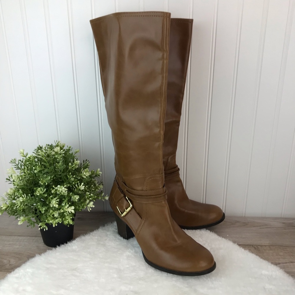 Nine West Vintage America Collection Knee High Mid-Heel Boots Tan Brown 10M